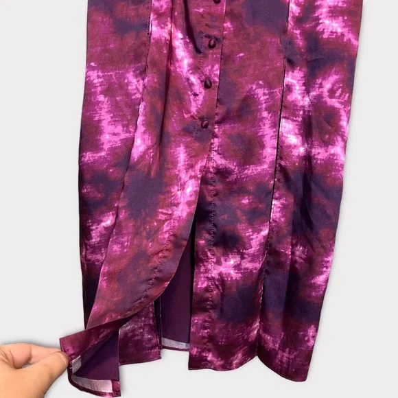 CINQ A SEPT Tie Dye Alexa Dress Size 6 Slip Dress Purple Long Maxi Satin - Picture 6 of 12